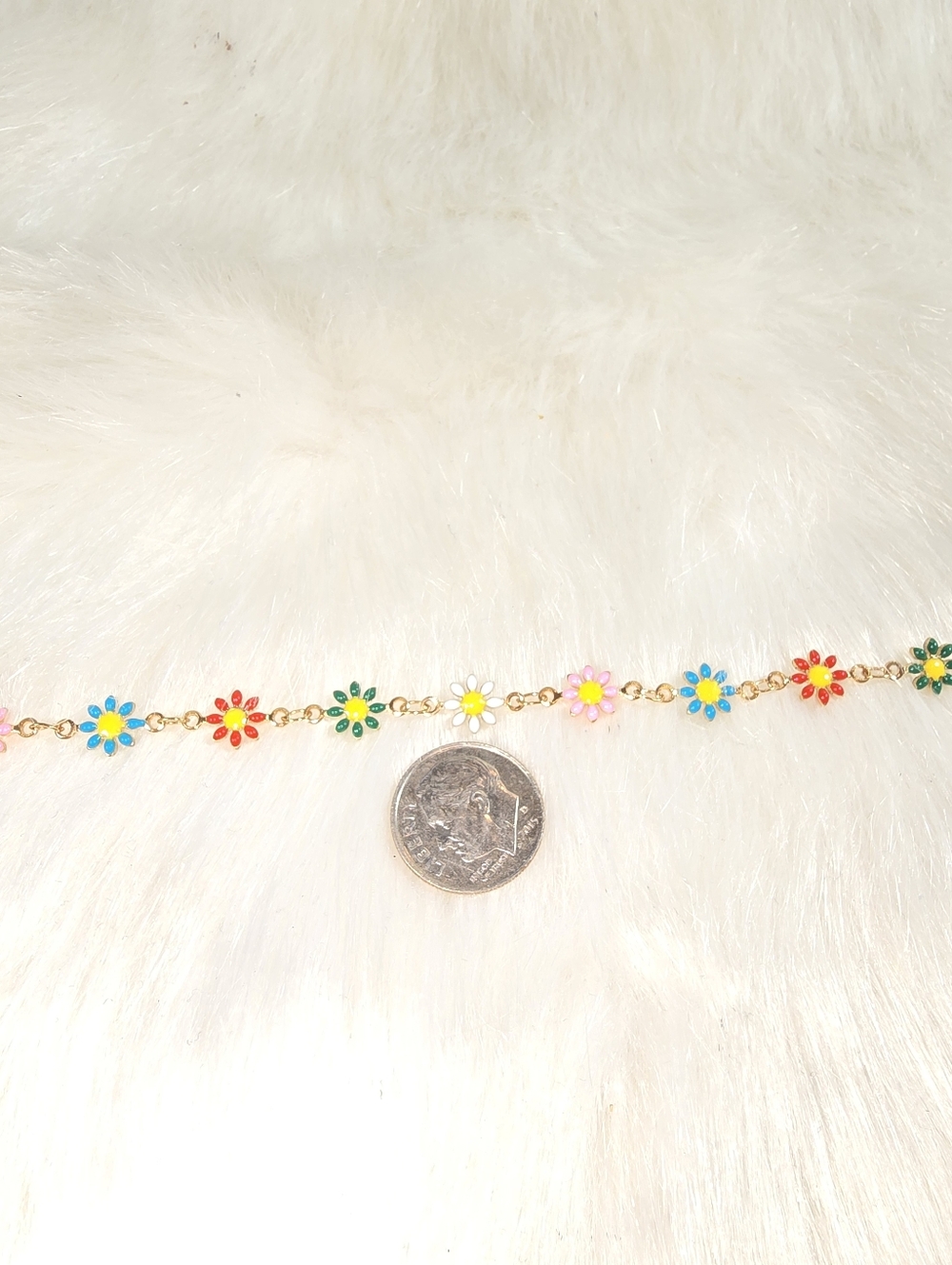 Colorful Daisies on Gold-tone  Chain Necklace - Picture 4 of 12
